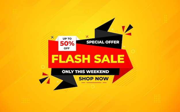 Banner de venta flash para la web o las redes sociales plantilla de promoción de banner de venta con etiqueta de descuento