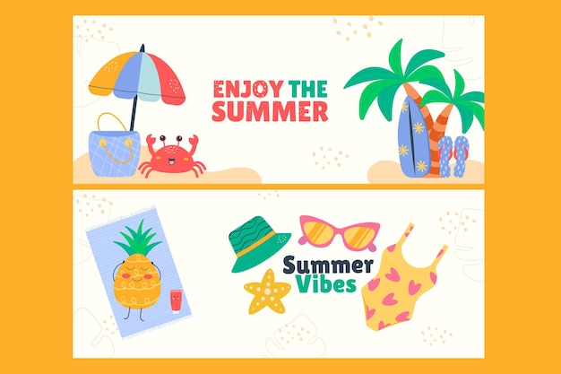 Banner de venta de frutas animales de verano kawaii