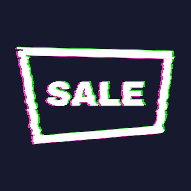 Banner de venta de glitch distorsionado con efecto de error en los bordes y en el texto. Ilustración vectorial.