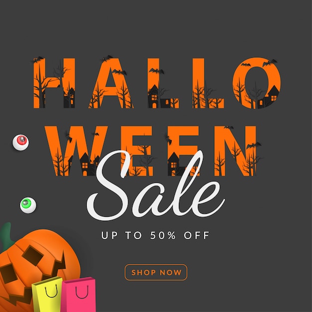 Vector banner de venta de halloween 3d