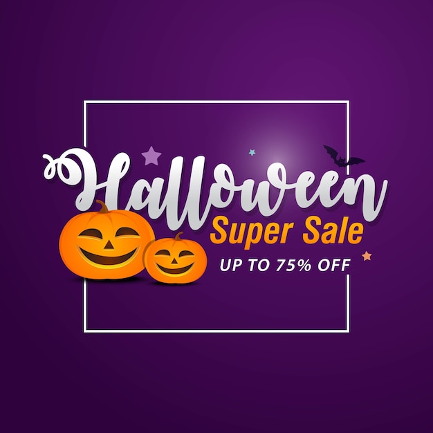 Banner de venta de halloween con símbolos de vacaciones calabaza y fantasma