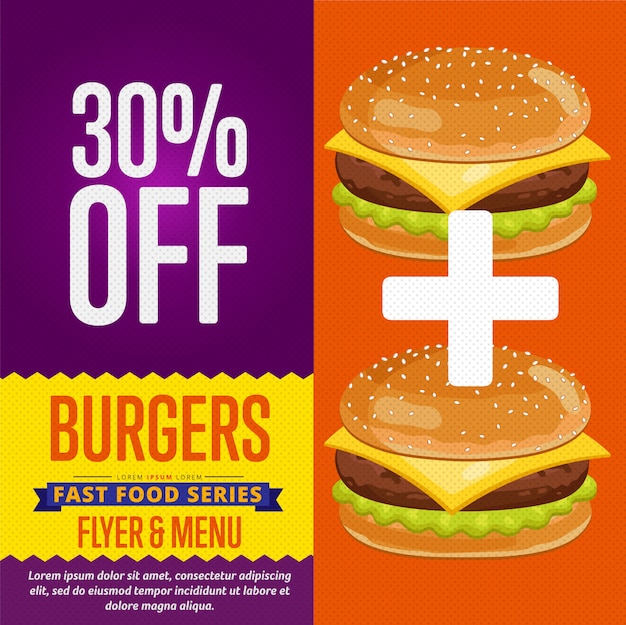 Vector banner de venta de hamburguesas.