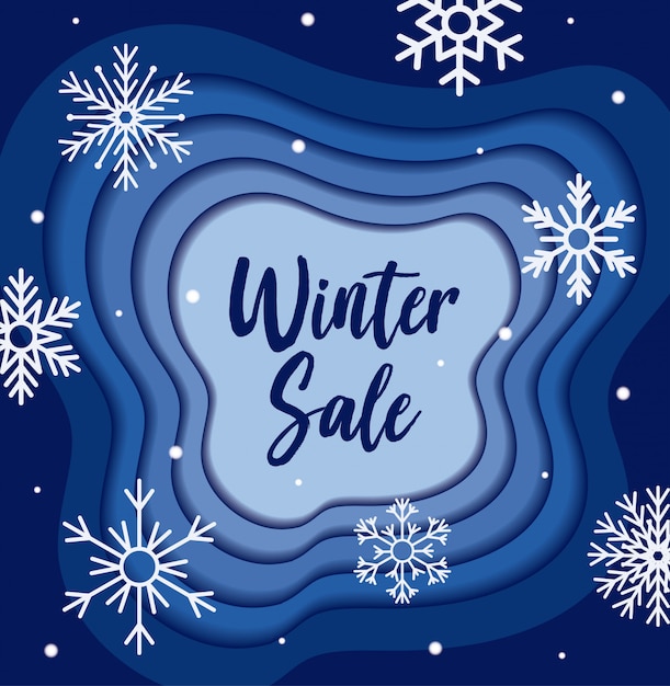 Banner de venta de invierno con diseño de vector de copos de nieve
