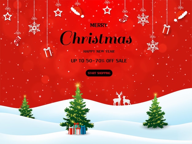 Banner de venta de invierno sobre fondo rojo para Navidad o año nuevo ilustración vectorial decorativa