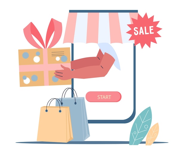 Banner de venta en línea para ilustración de vector plano de aplicación móvil aislado