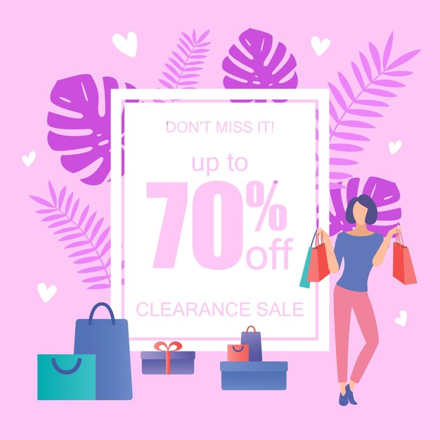 Banner de venta de liquidación con hojas tropicales