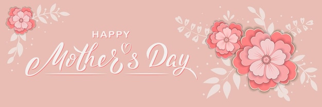 Banner de venta moderno del Día de la Madre con texto de letras y flores de papel Fondo floral de moda