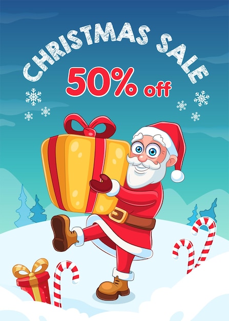 Banner de venta de Navidad con personaje de dibujos animados de Santa Claus Ilustración vectorial Banner publicitario