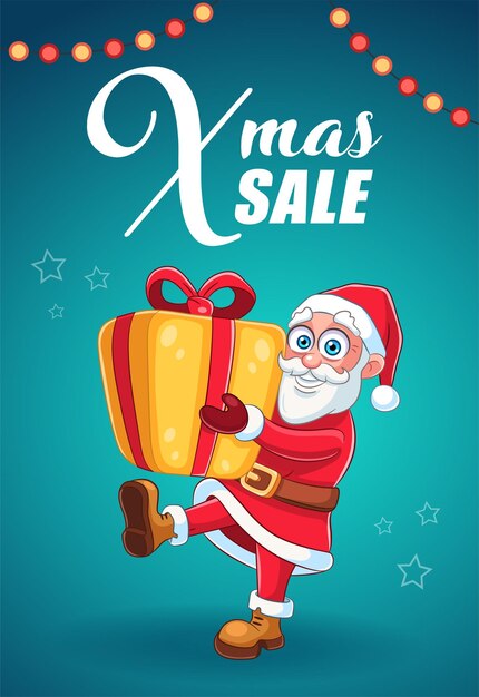 Banner de venta de navidad con personaje de dibujos animados de santa claus ilustración vectorial banner publicitario