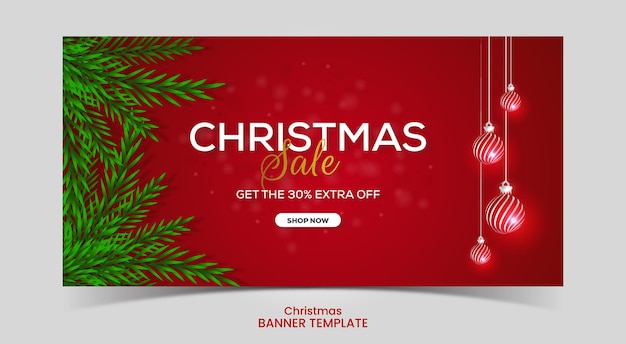 Banner de venta de navidad rojo con bola de navidad