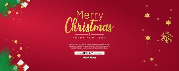 Banner de venta de navidad y texto dorado