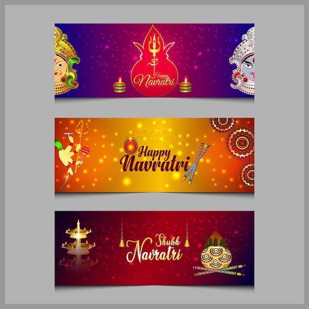 Banner de venta de navratri feliz con ilustración vectorial