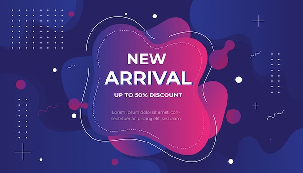 Banner de venta de nueva llegada en colores azul y rojo