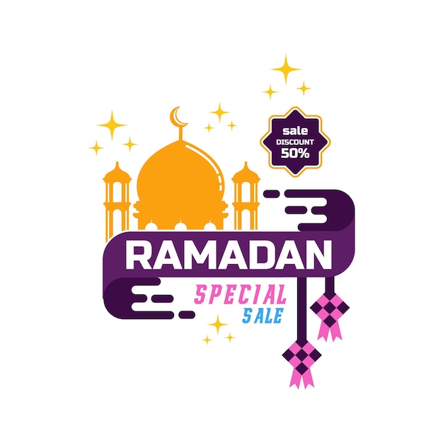 Banner de venta o afiche de venta para el festival de celebración de eid mubarak, Gran Venta de Ramadán, Liquidación, Descuento y reembolso