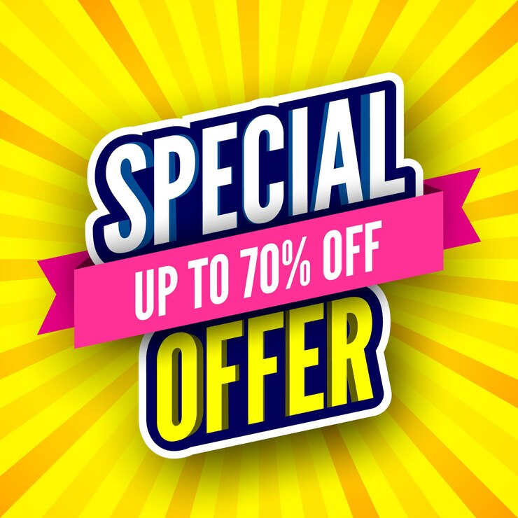 Vector banner de venta de oferta especial con cinta rosa