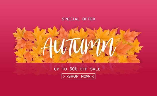 Banner de venta de otoño abstracto sobre fondo de hojas de otoño