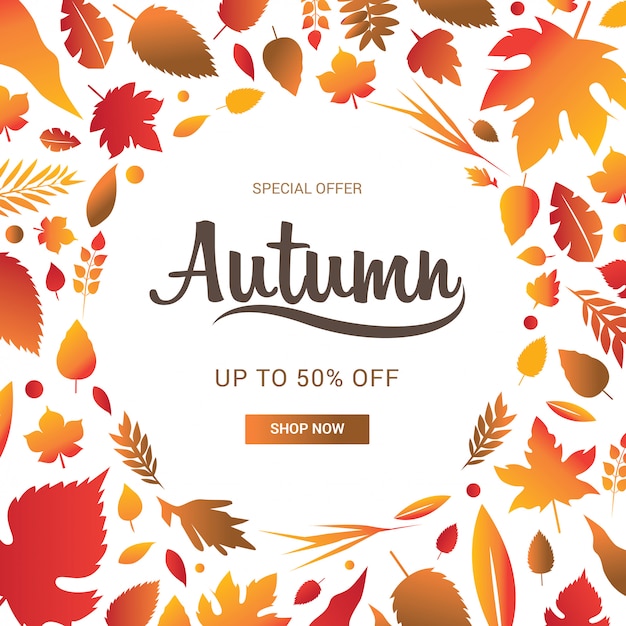 Banner de venta otoño decorar con hojas para venta de compras
