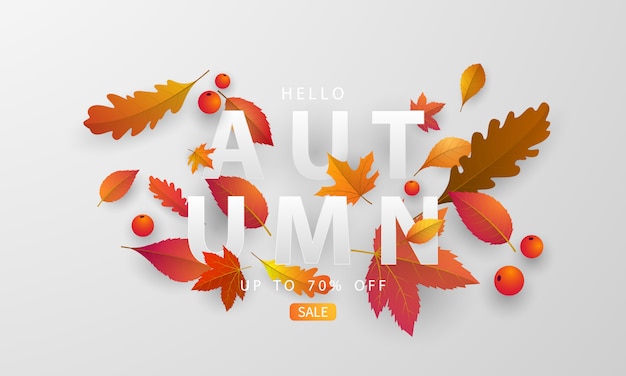 Banner de venta otoño con hojas caídas