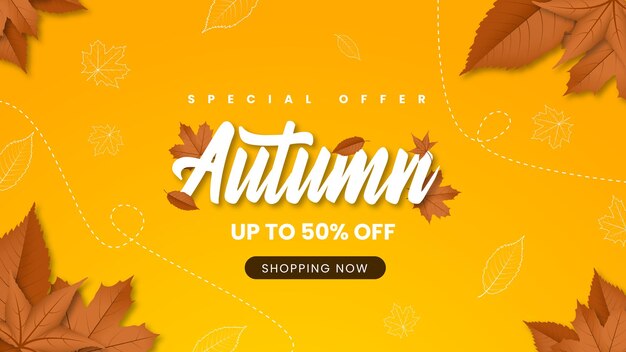 Banner de venta de otoño con hojas secas