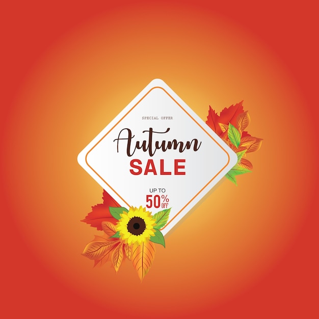 Banner de venta otoño con hojas