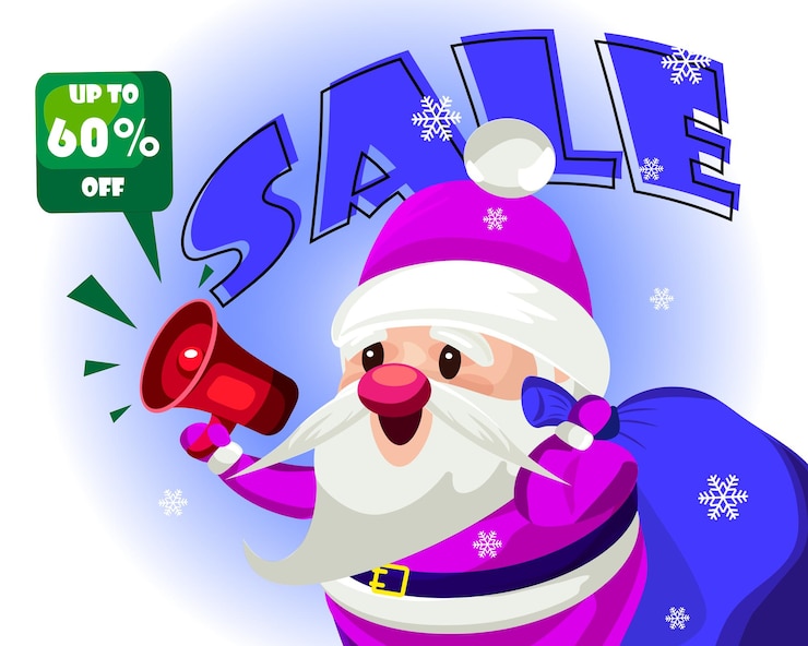 Banner de venta de Papá Noel Feliz Navidad y Feliz Año Nuevo Ilustración de Navidad