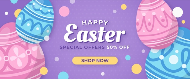 Vector banner de venta de pascua plana