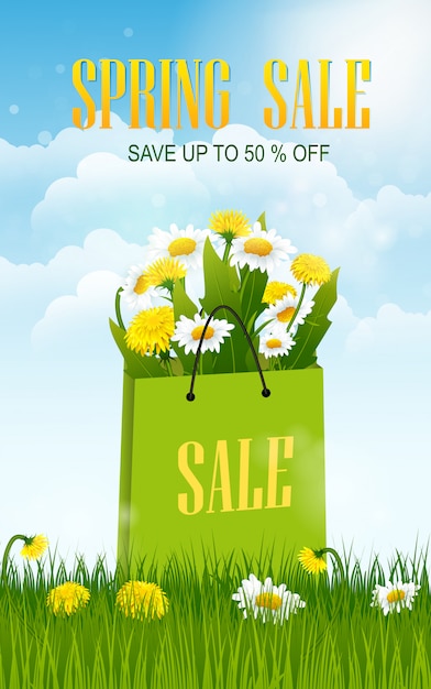 Banner de venta de primavera con campo