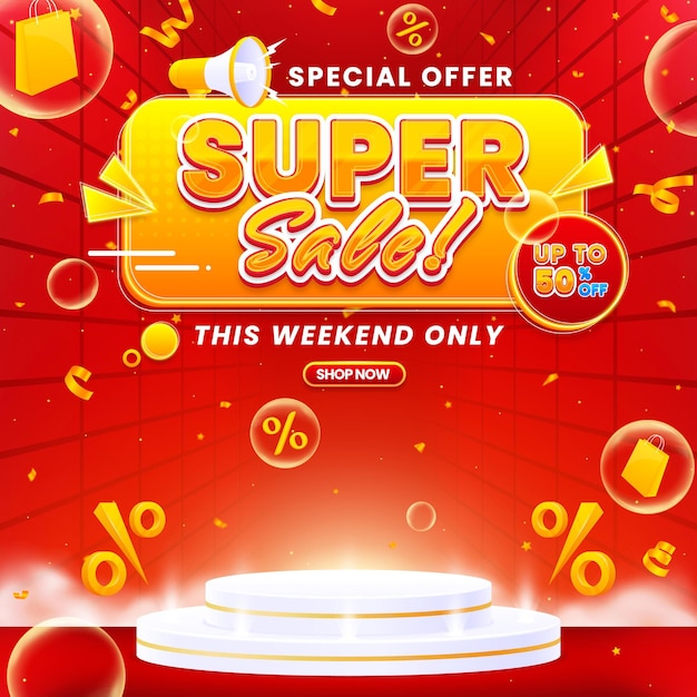 Banner de venta promocional especial con diseño de podio minimalista