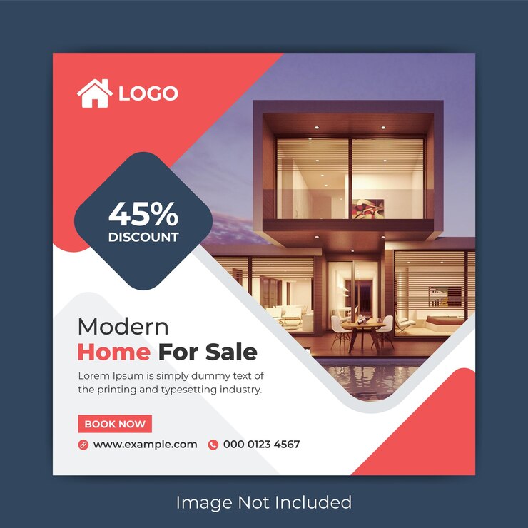 Banner de venta de propiedades inmobiliarias y plantilla de publicación en redes sociales de Instagram