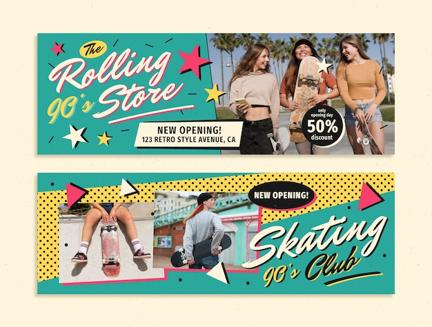 Banner de venta de publicidad retro dibujado a mano