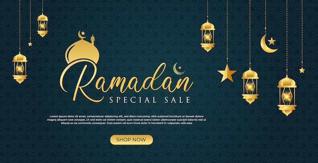 Banner de venta de Ramadán Kareem Fondo islámico Publicación en redes sociales de venta de Ramadán