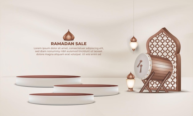 Banner de venta de ramadán con una lámpara y un reloj en la pared