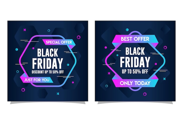 Banner de venta de redes sociales colección de diseño colorido degradado de viernes negro