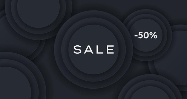 Banner de venta simple o cartel de compras en fondo oscuro con círculos plantilla horizontal para la web