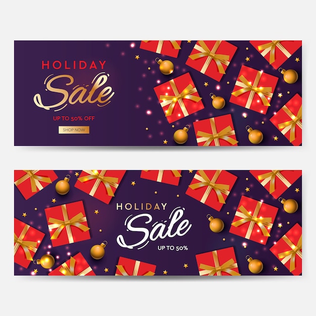 Vector banner de venta de vacaciones encabezado de fondo horizontal púrpura de navidad para imagen vectorial de sitio web