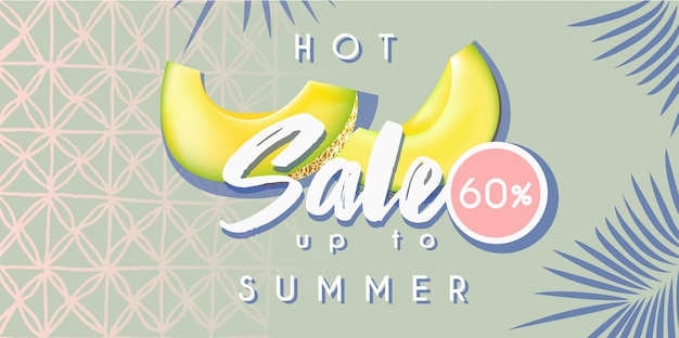 Banner de venta de verano caliente con melón