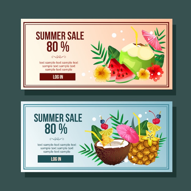 Banner de venta de verano cóctel bebida decoración vector horizontal ilustración