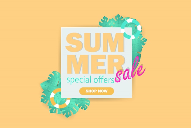 Vector banner de venta de verano con corte de papel