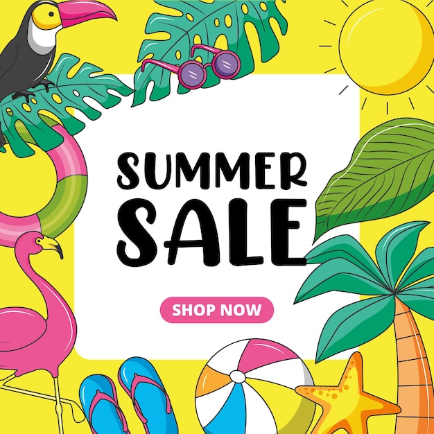 Vector banner de venta de verano de descuentos. compra ahora