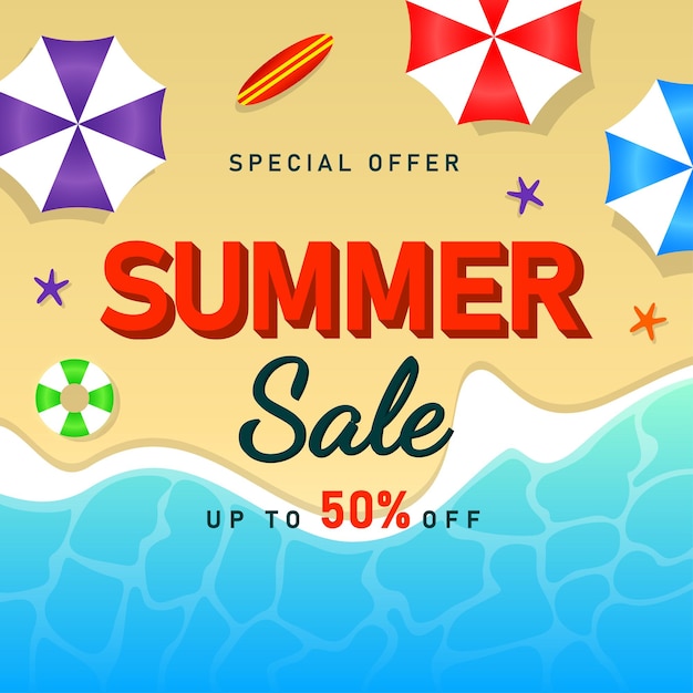 Banner de venta de verano con hojas tropicales.