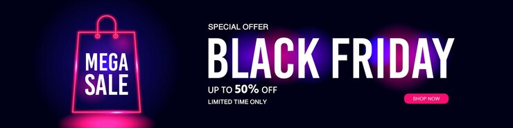 Banner de venta de viernes negro Banner luminoso de neón moderno con tipografía