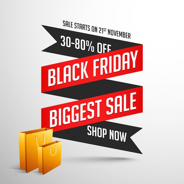 Banner de venta de viernes negro o diseño de carteles con bolsas de compras.