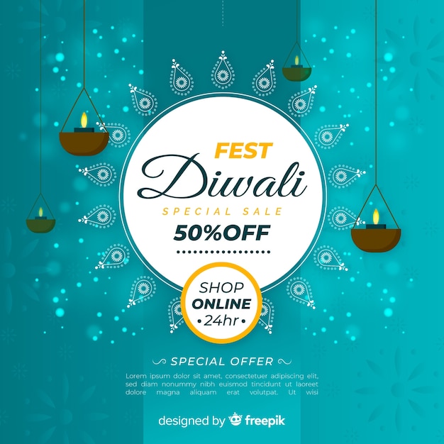 Banner de ventas de diwali en diseño plano