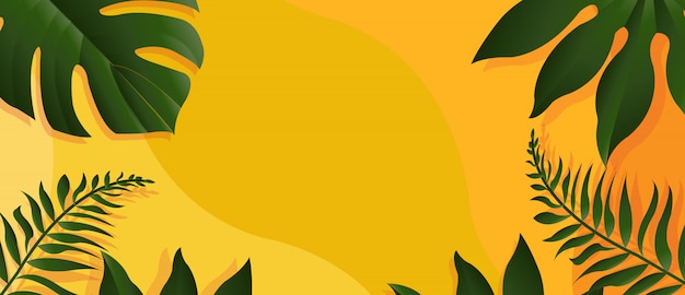 Banner de verano con hojas tropicales