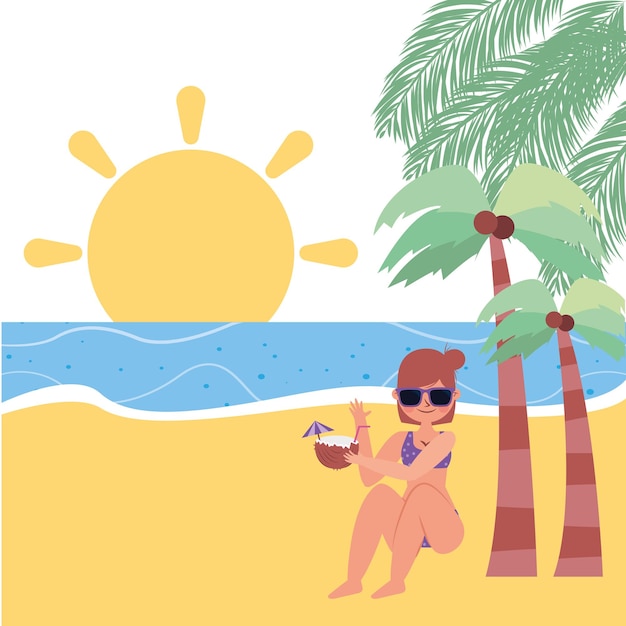 Vector banner de verano con ilustración de vector de dibujos animados de paisaje al aire libre