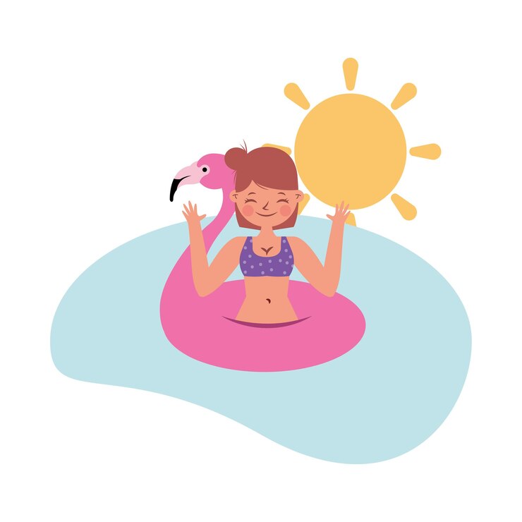Vector banner de verano con mujer en el mar. ilustración de vector de día de verano