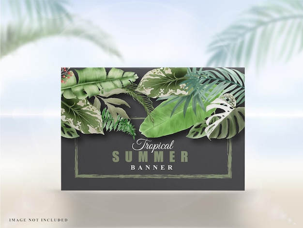 Banner de verano tropical floral verde