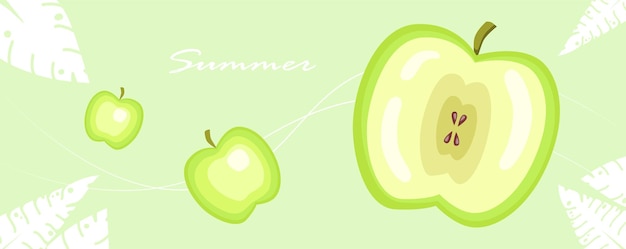 Vector banner de verano vectorial con manzanas verdes para revistas de sitios web, etc.