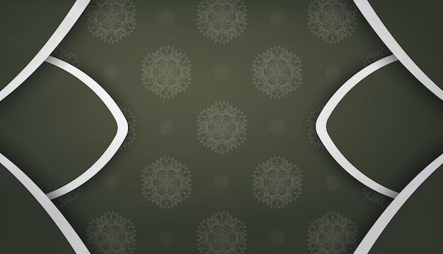 Banner verde oscuro con patrón de mandala blanco y lugar para logotipo o texto