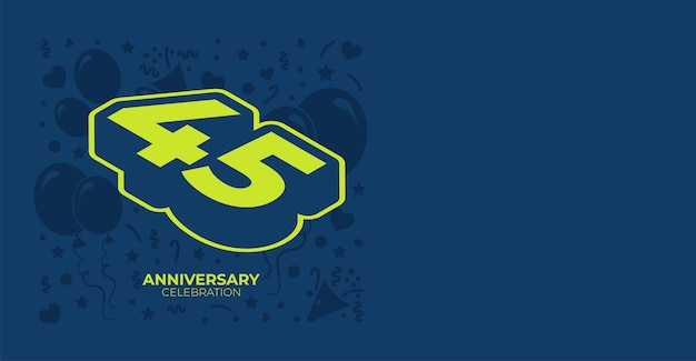 Banner verde retro isométrico de 45 años o cumpleaños con espacio de copia personalizable